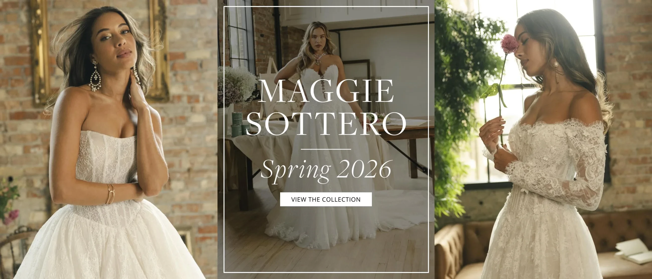 Models wearing Maggie Sottero bridal dresses, desktop banner