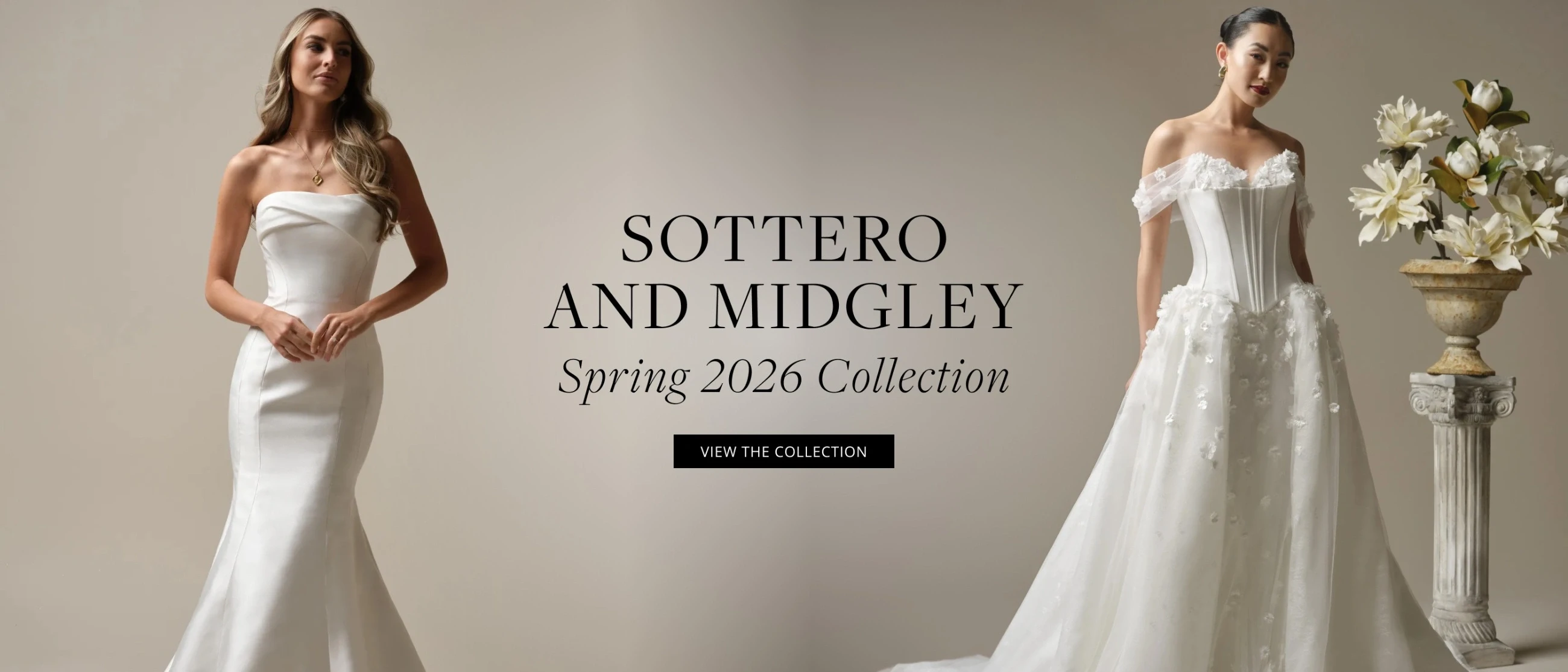 Models wearing Sottero and Midgley bridal gowns, desktop banner