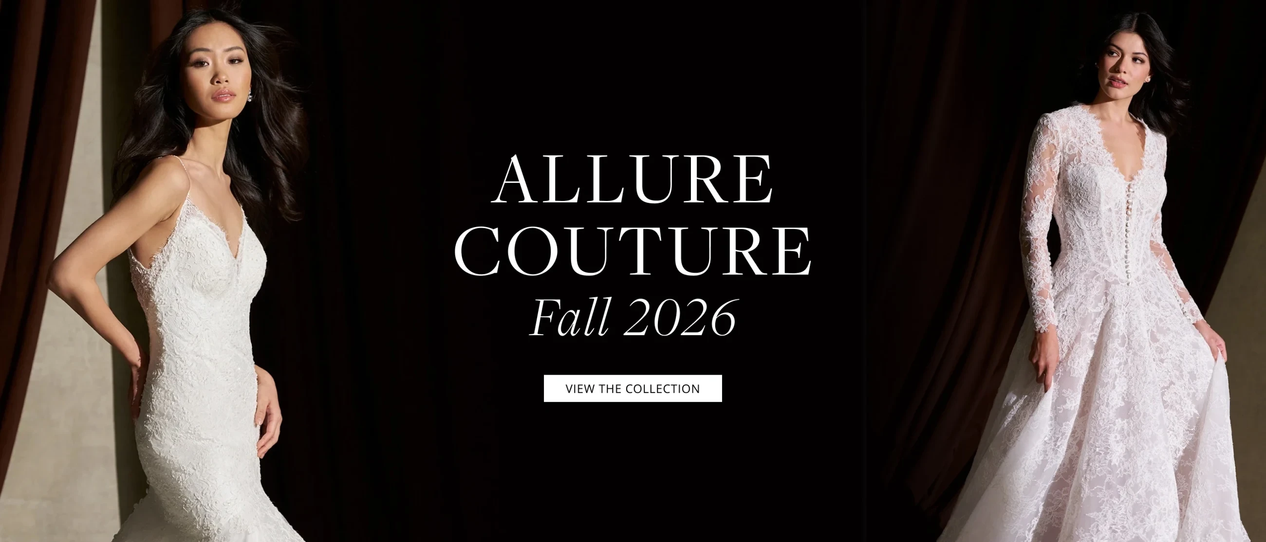 Models wearing Allure Couture bridal gowns, Fall 2026 desktop banner