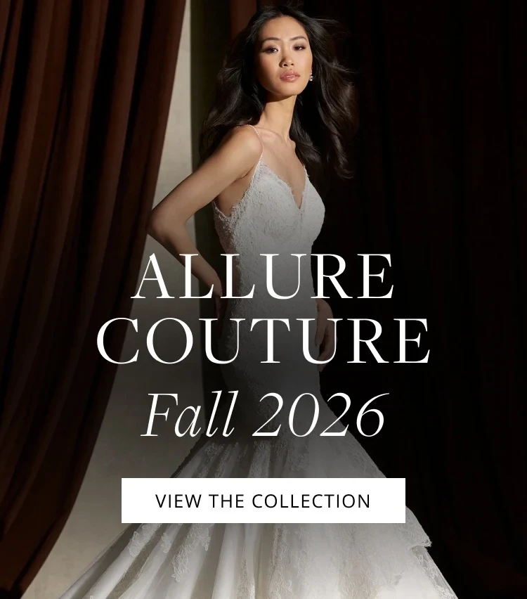 Model wearing Allure Couture bridal gown, Fall 2026 mobile banner