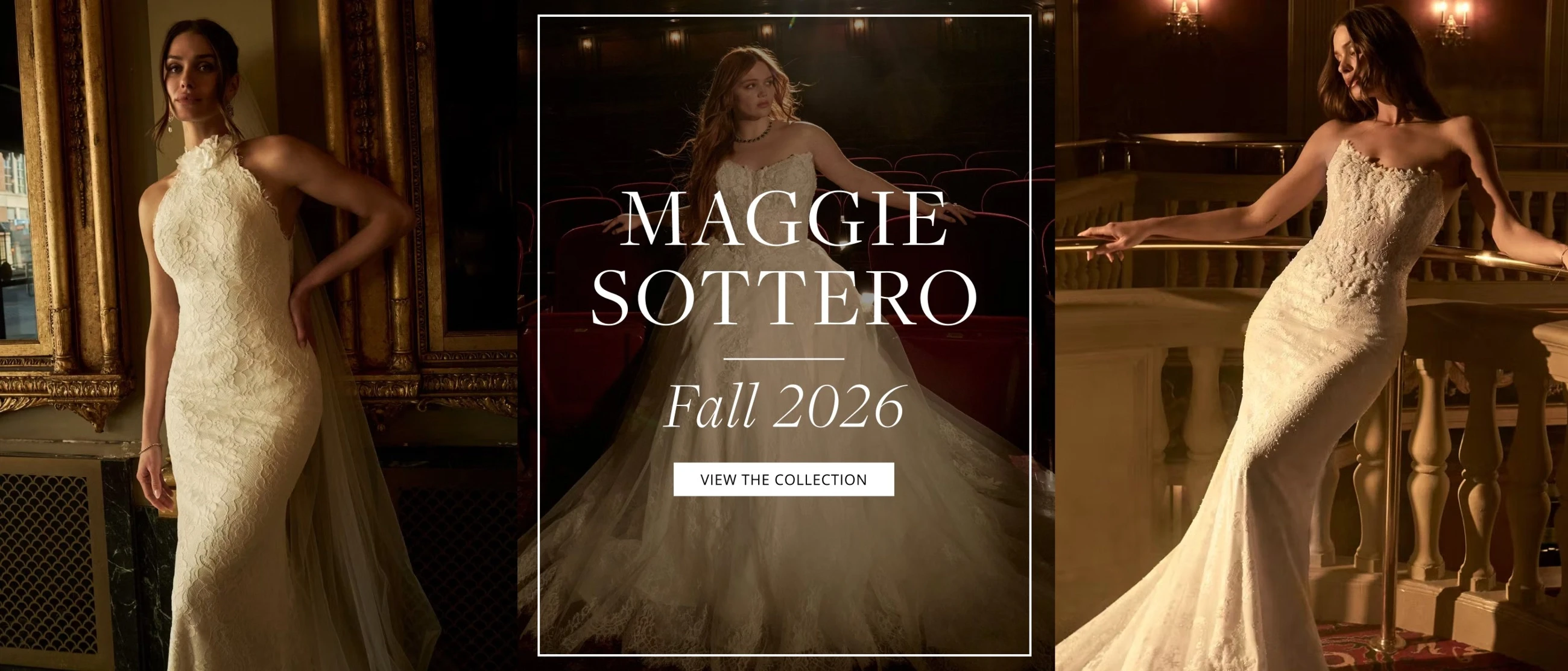 Models wearing Maggie Sottero bridal dresses, Fall 2026 desktop banner