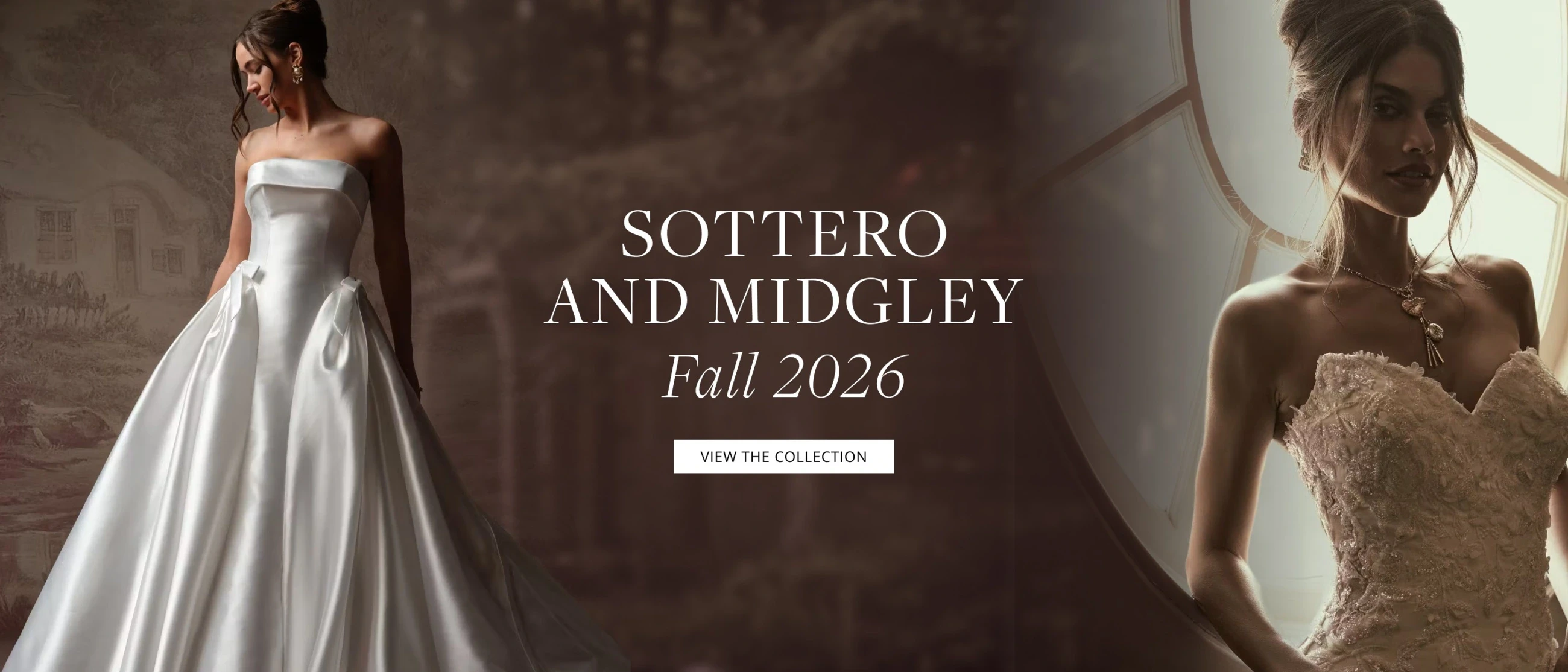 Models wearing Sottero and Midgley bridal gowns, desktop banner