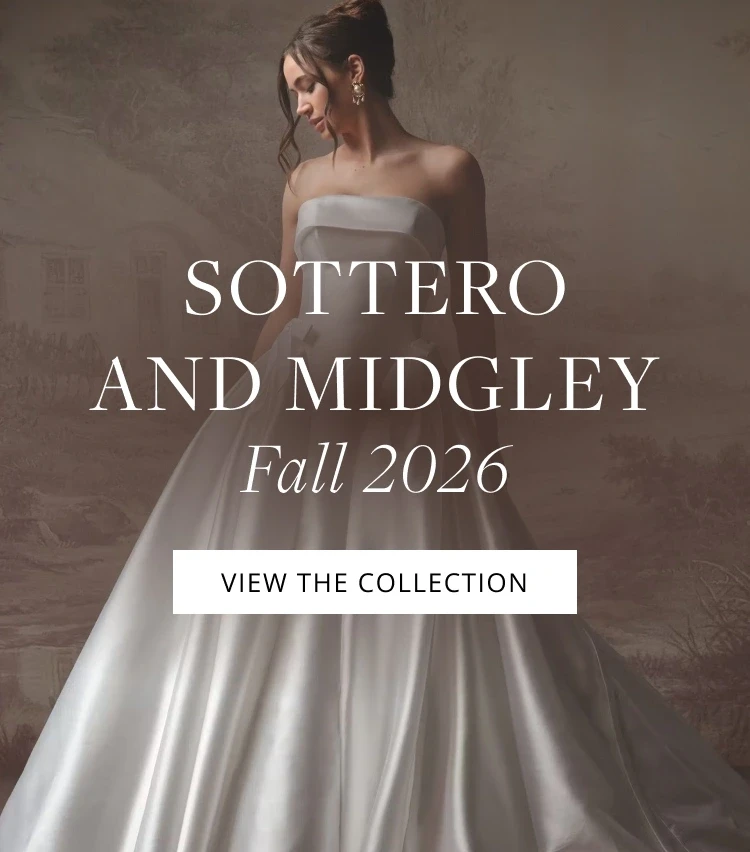 Model wearing Sottero and Midgley bridal gown, mobile banner